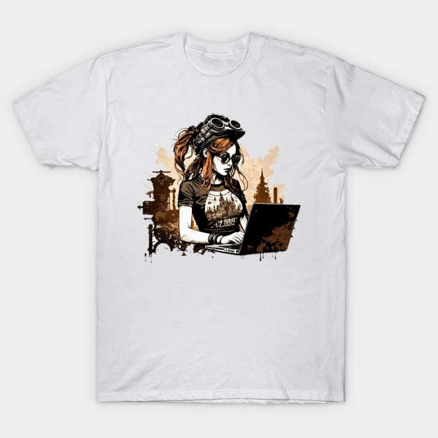 Steampunk Coder - 2 - A fusion of old and new technology T-Shirt by SMCLN